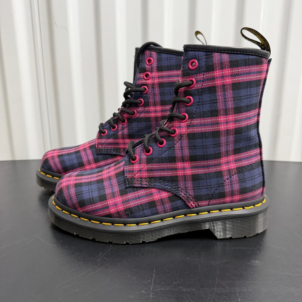 Dr. Martens Boots Womens 5 1460 Tartan Pink Multi Plaid Canvas EUC